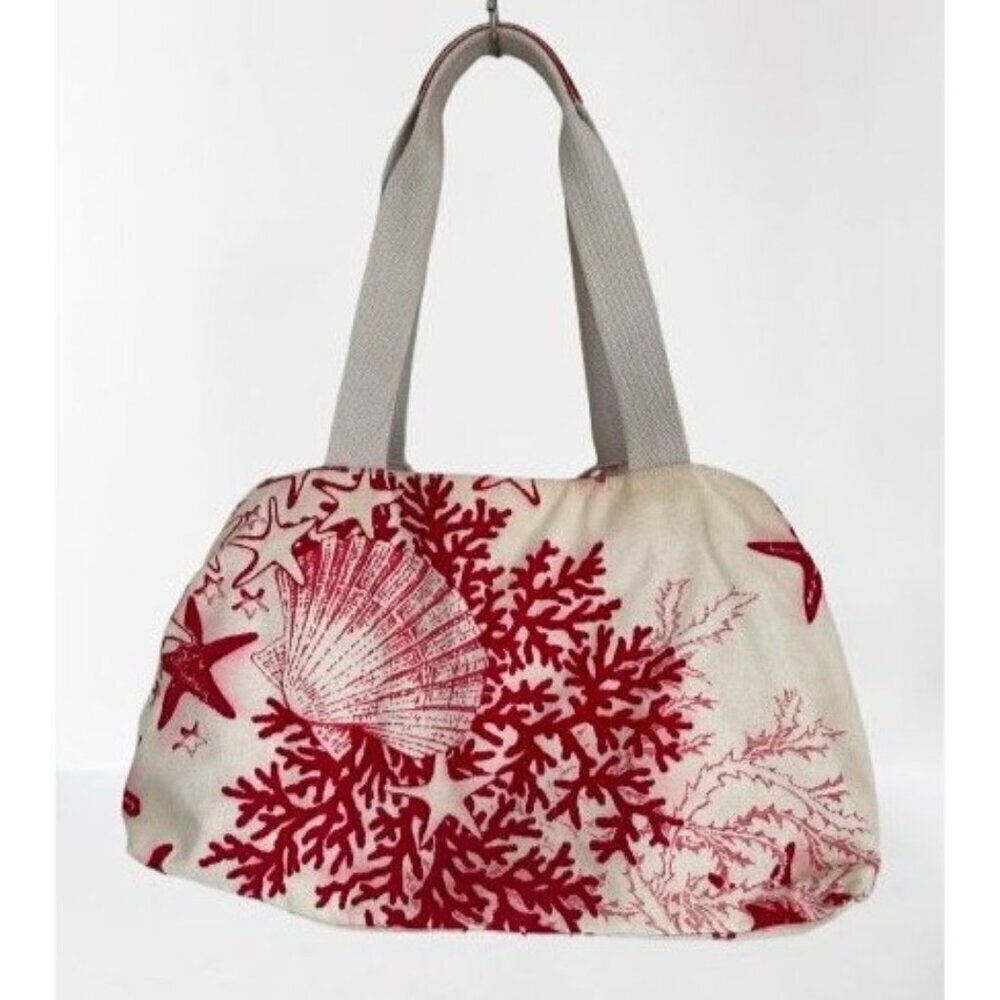 BRIC'S Cotton Canvas Beach Bag Red Corrals Tote 17"